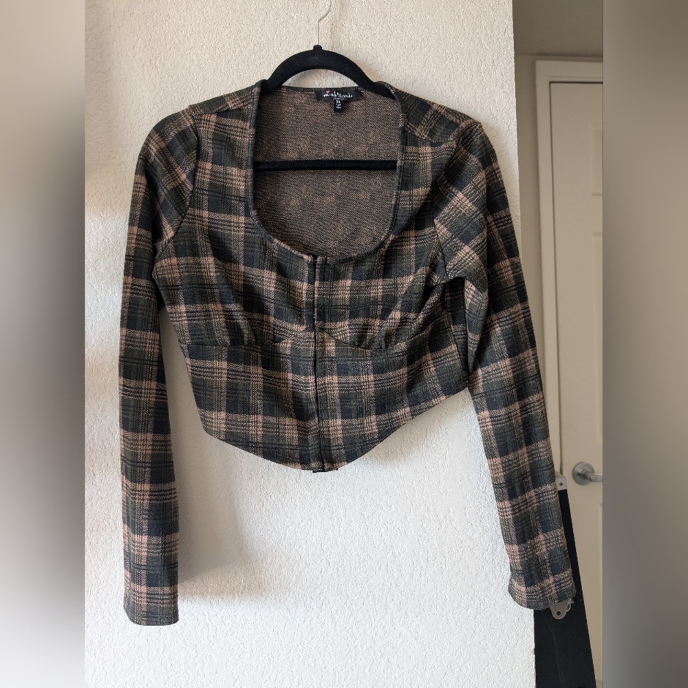 All Saints Gray Black Fitted Crop Blouse